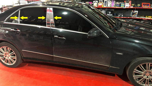 Moldings door pillars (6 pieces, stainless steel) for Mercedes E-class W212 2009-2016 - Reelken Auto