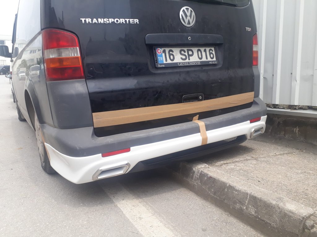 Rear lower Sport 3 bumper extension (primed for painting) for Volkswagen T5 Transporter 2003-2010 - image 1