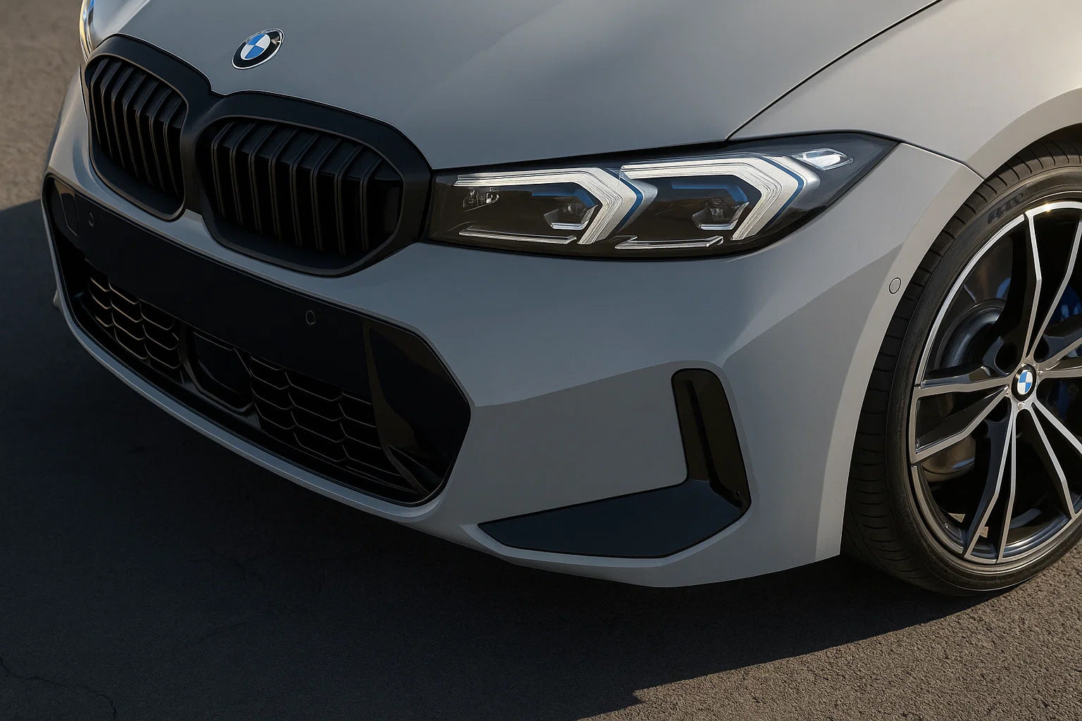 Kidney Grilles 1 Bar (2022+, Matte Black) for BMW 3 Series G20/G21 2018- - image 1