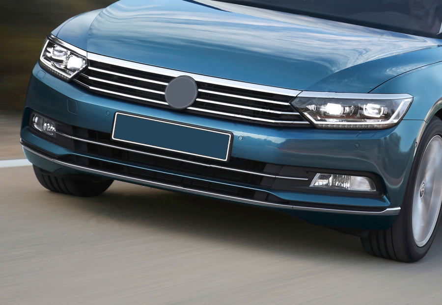 Lining on the front bumper (2015-2018, 3 PCs, stainless steel) for Volkswagen Passat B8 2015-2023 - image 6
