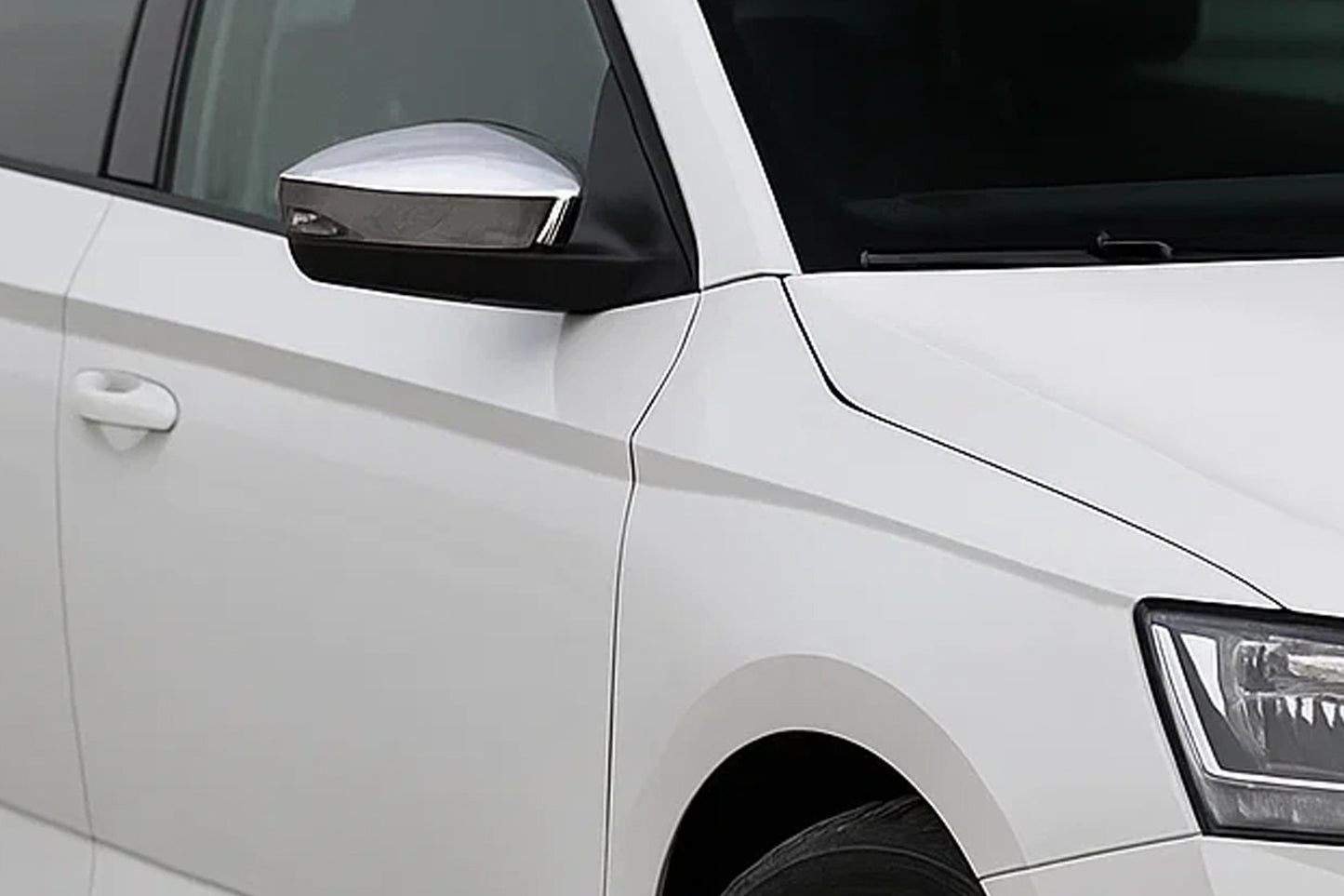 Mirror covers with indicator cutout (2 pcs, stainless steel) for Skoda Rapid 2012-2019 - image 1