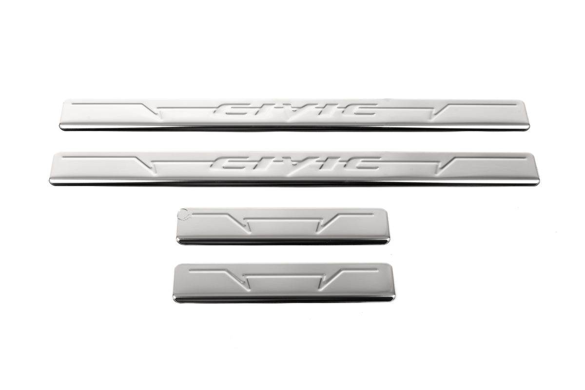 Sill pads OmsaLine V1 (4 pcs., stainless steel) for Honda Civic Sedan VIII 2006-2011 - Reelken Auto