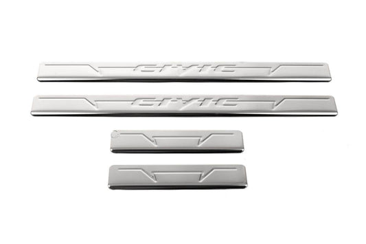 Sill pads OmsaLine V1 (4 pcs., stainless steel) for Honda Civic Sedan VIII 2006-2011 - Reelken Auto