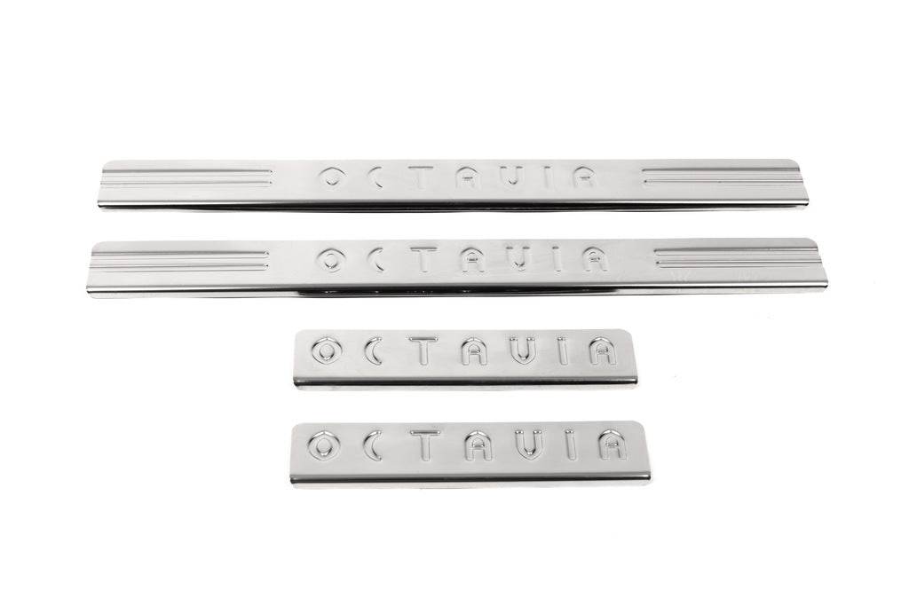 Door sills OmsaLine (4 pieces, stainless steel) for Skoda Octavia II A5 2006-2010 - Reelken Auto
