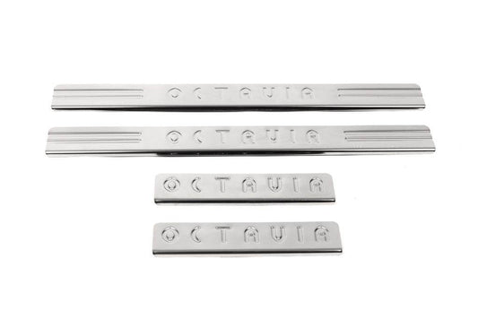 Door sills OmsaLine (4 pieces, stainless steel) for Skoda Octavia II A5 2006-2010 - Reelken Auto