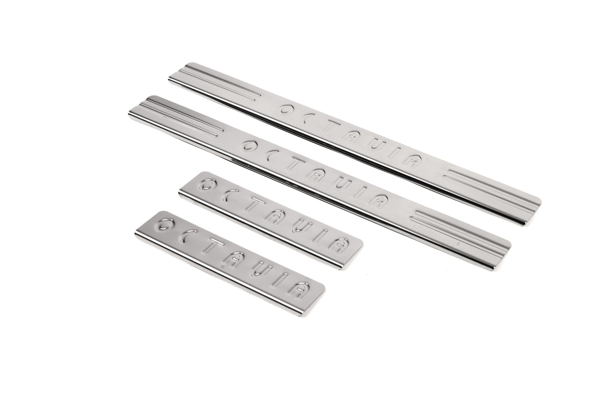Door Sill Protectors OmsaLine (4 pcs, Stainless Steel) for Skoda Octavia II A5 2006-2010 - image 1