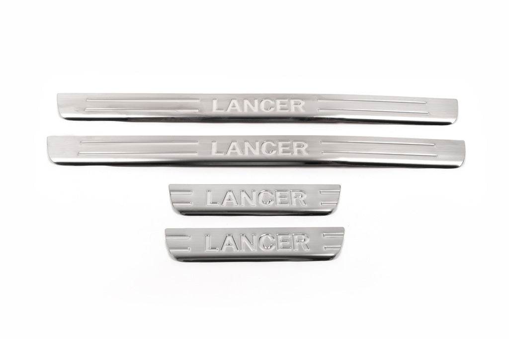 Door sills OmsaLine (4 pieces, stainless steel) for Mitsubishi Lancer 9 2004-2008 - Reelken Auto