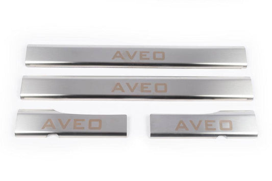 Interior door sills Carmos V1 (4 pcs, stainless steel) for Chevrolet Aveo T250 2005-2011 - Reelken Auto