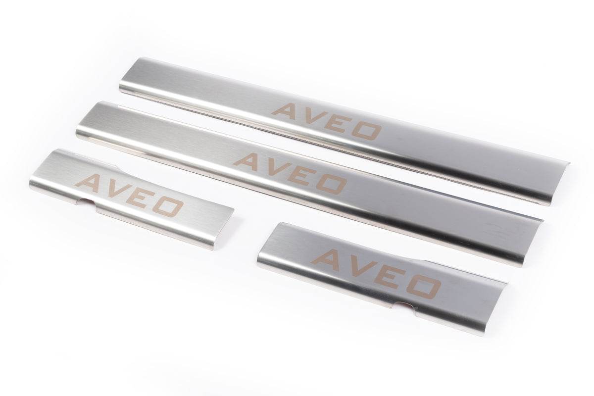 Interior door sills Carmos V1 (4 pcs, stainless steel) for Chevrolet Aveo T250 2005-2011 - Reelken Auto
