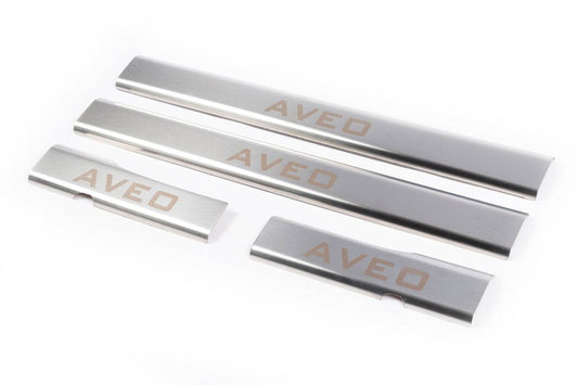 Interior door sills Carmos V1 (4 pcs, stainless steel) for Chevrolet Aveo T250 2005-2011 - Reelken Auto