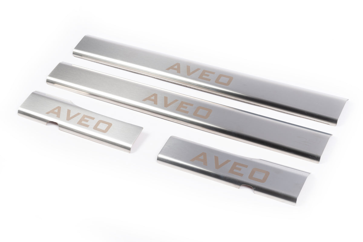 Stainless Steel Door Sill Protectors Carmos V1 (4 pcs) for Chevrolet Aveo T250 2005-2011 - image 1