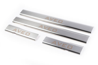 Stainless Steel Door Sill Protectors Carmos V1 (4 pcs) for Chevrolet Aveo T250 2005-2011 - image 1