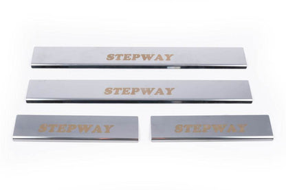 Door sill plates Carmos V1 (4 pcs., stainless steel) for Dacia Sandero 2007-2013 - Reelken Auto