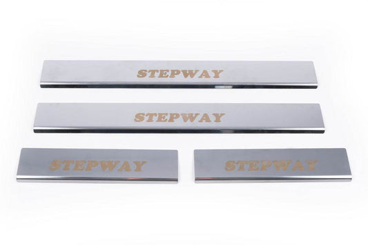 Door sill plates Carmos V1 (4 pcs., stainless steel) for Dacia Sandero 2007-2013 - Reelken Auto