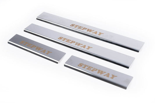 Door sill plates Carmos V1 (4 pcs., stainless steel) for Dacia Sandero 2007-2013 - Reelken Auto