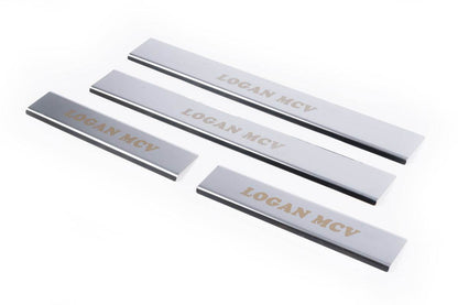 Door sill plates Carmos V1 (4 pcs., stainless steel) for Dacia Logan MCV 2013-2020 - Reelken Auto