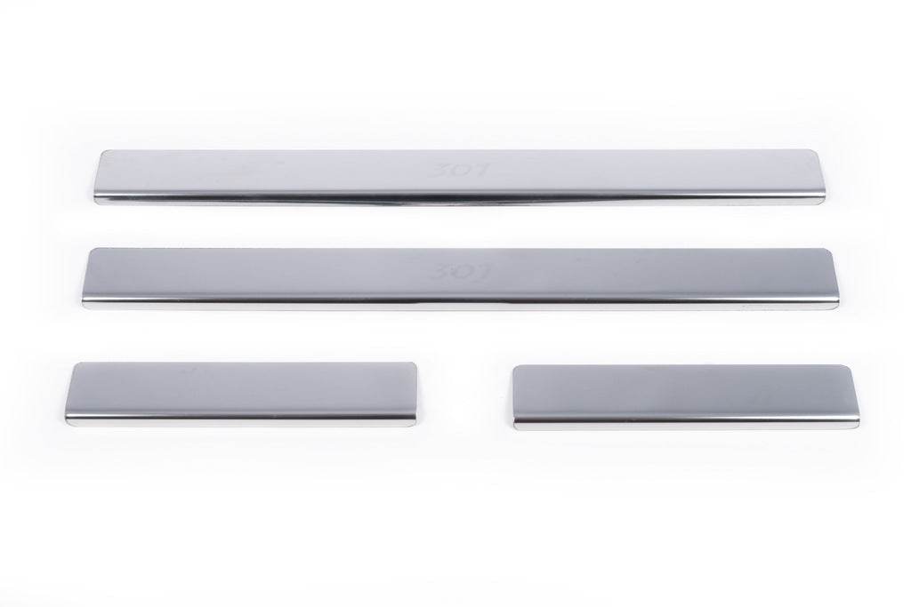 Door sill plates Carmos V1 (4 pcs., stainless steel) for Peugeot 301 - Reelken Auto