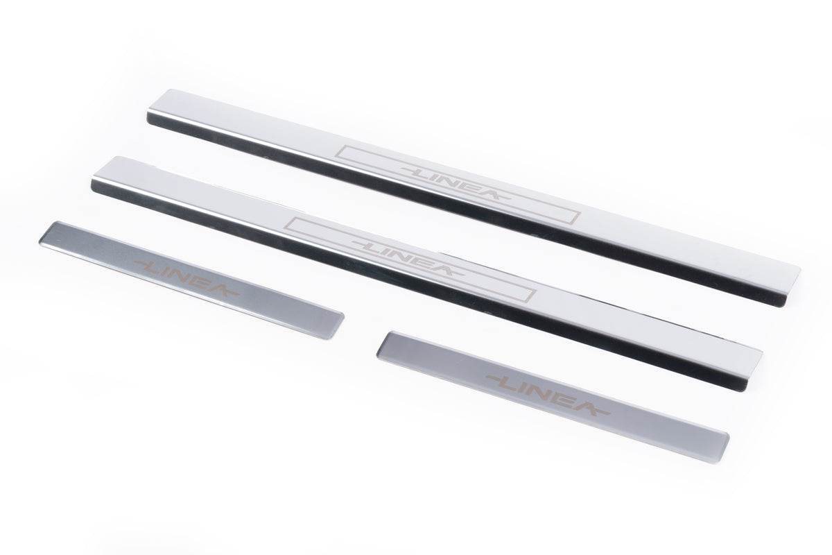 Door sill plates Carmos V1 (4 pcs., stainless steel) for Fiat Linea 2006-2018 - Reelken Auto