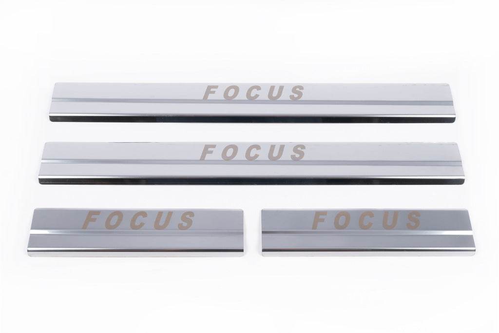 Door sill plates Carmos V1 (4 pcs., stainless steel) for Ford Focus III 2011-2017 - Reelken Auto