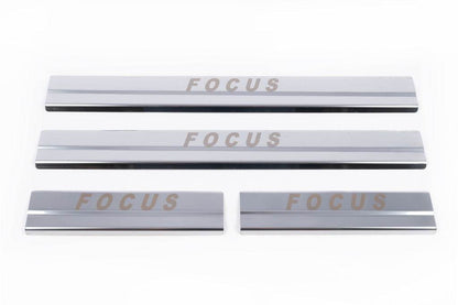 Door sill plates Carmos V1 (4 pcs., stainless steel) for Ford Focus III 2011-2017 - Reelken Auto