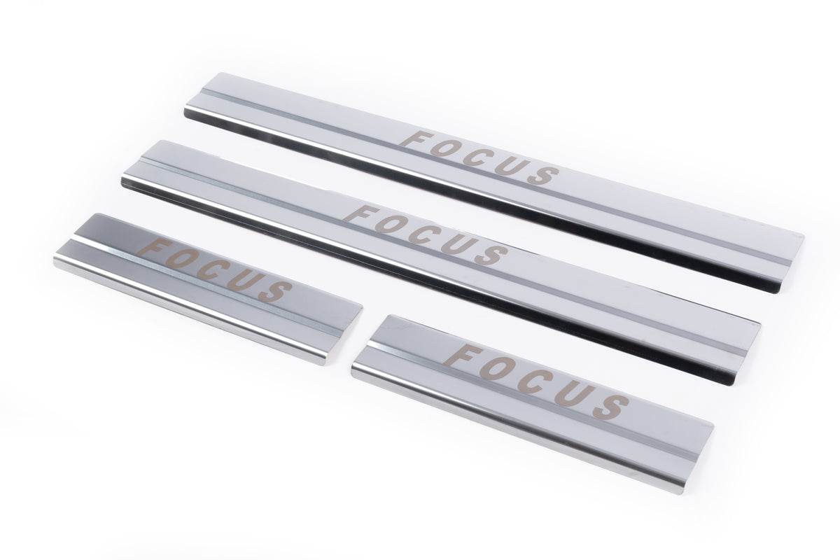 Door sill plates Carmos V1 (4 pcs., stainless steel) for Ford Focus III 2011-2017 - Reelken Auto