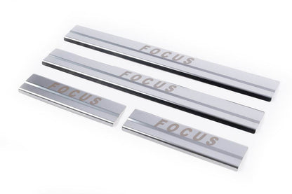 Door sill plates Carmos V1 (4 pcs., stainless steel) for Ford Focus III 2011-2017 - Reelken Auto