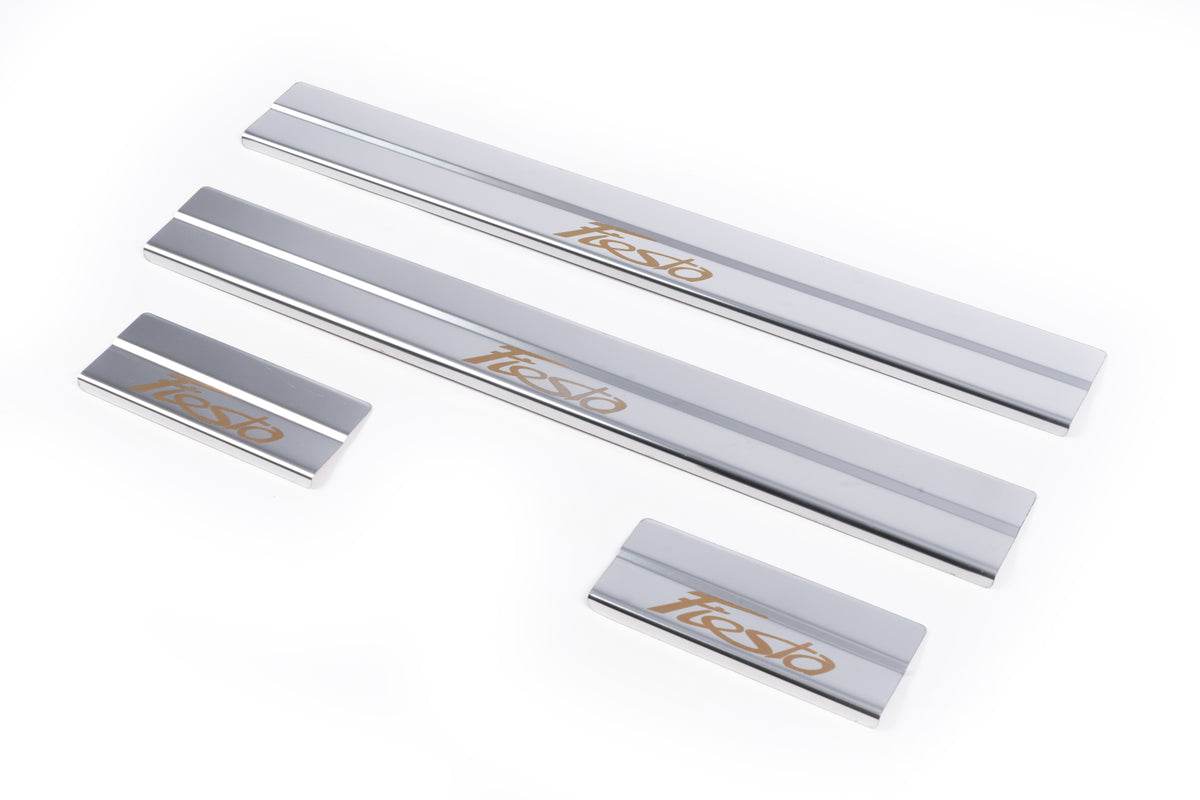 Door sills (Carmos V1, 4 pieces, stainless.) for Ford Fiesta 2008-2017 - Reelken Auto