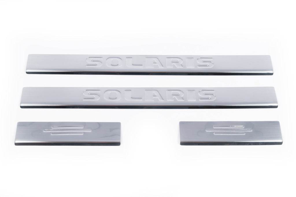 Door sill plates Carmos Solaris V4 (4 pcs., stainless steel) for Hyundai Accent 2011-2017 - Reelken Auto
