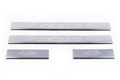 Door sill plates Carmos Solaris V4 (4 pcs., stainless steel) for Hyundai Accent 2011-2017 - Reelken Auto