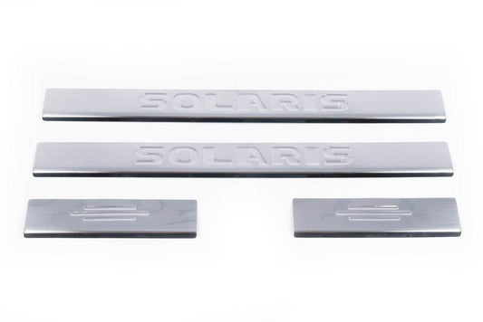 Door sill plates Carmos Solaris V4 (4 pcs., stainless steel) for Hyundai Accent 2011-2017 - Reelken Auto