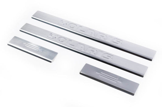 Door sill plates Carmos Solaris V4 (4 pcs., stainless steel) for Hyundai Accent 2011-2017 - Reelken Auto