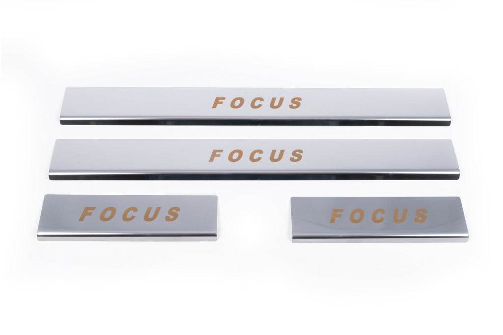 Door sills Carmos V1 (4 pcs, stainless steel) for Ford Focus I 1998-2005 - Reelken Auto