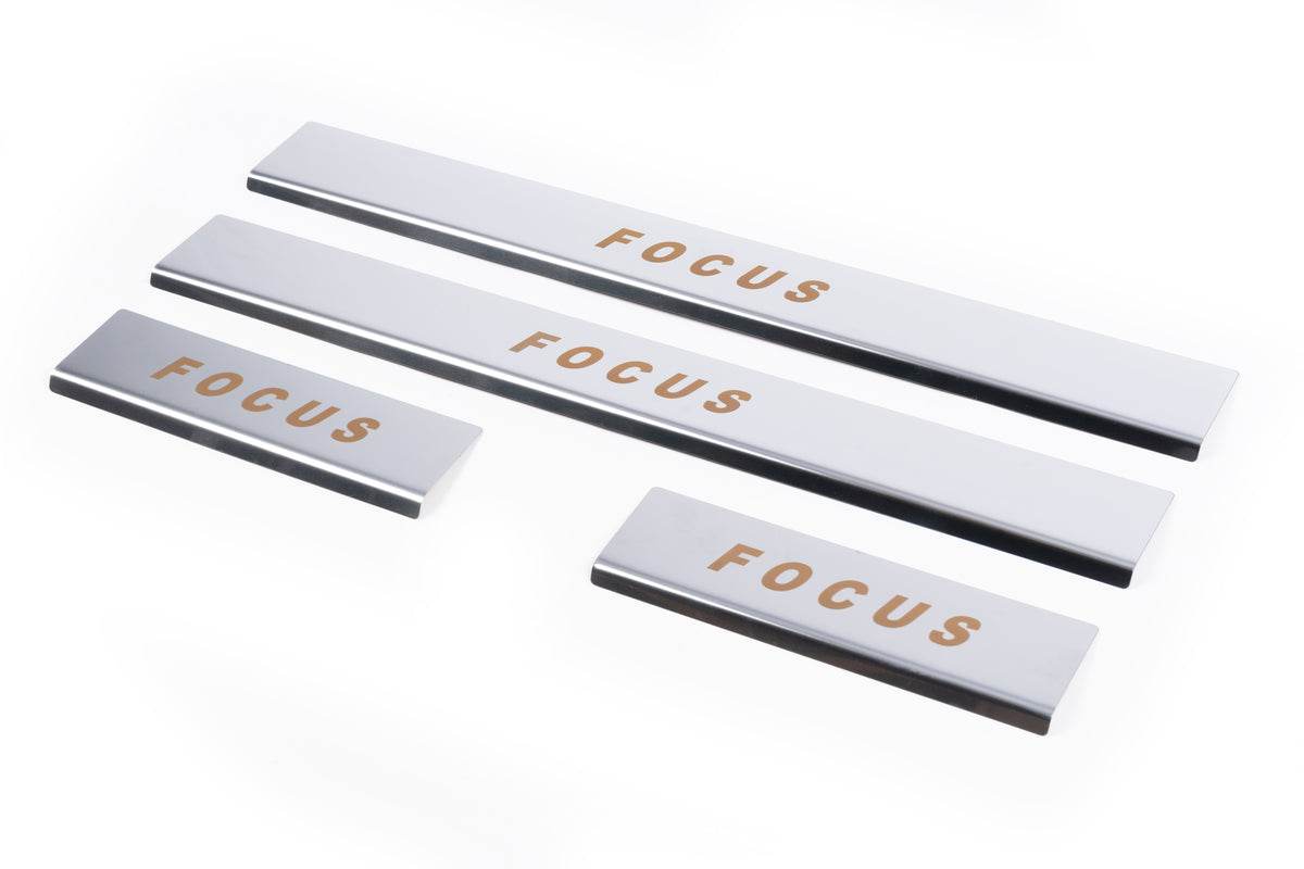 Door sills Carmos V1 (4 pcs, stainless steel) for Ford Focus I 1998-2005 - Reelken Auto