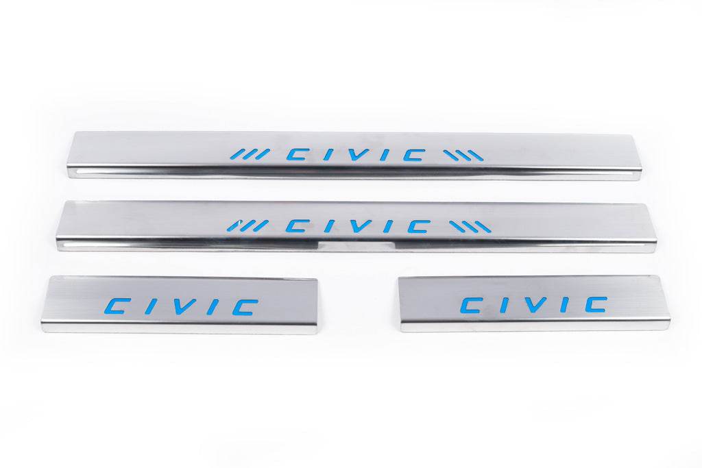 Door sills blue (Carmos, 4 pieces, stainless.) for Honda Civic 1995-2001 - Reelken Auto