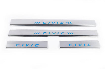 Door sills blue (Carmos, 4 pieces, stainless.) for Honda Civic 1995-2001 - Reelken Auto