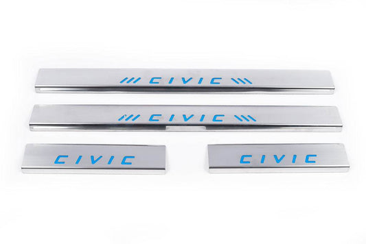 Door sills blue (Carmos, 4 pieces, stainless.) for Honda Civic 1995-2001 - Reelken Auto