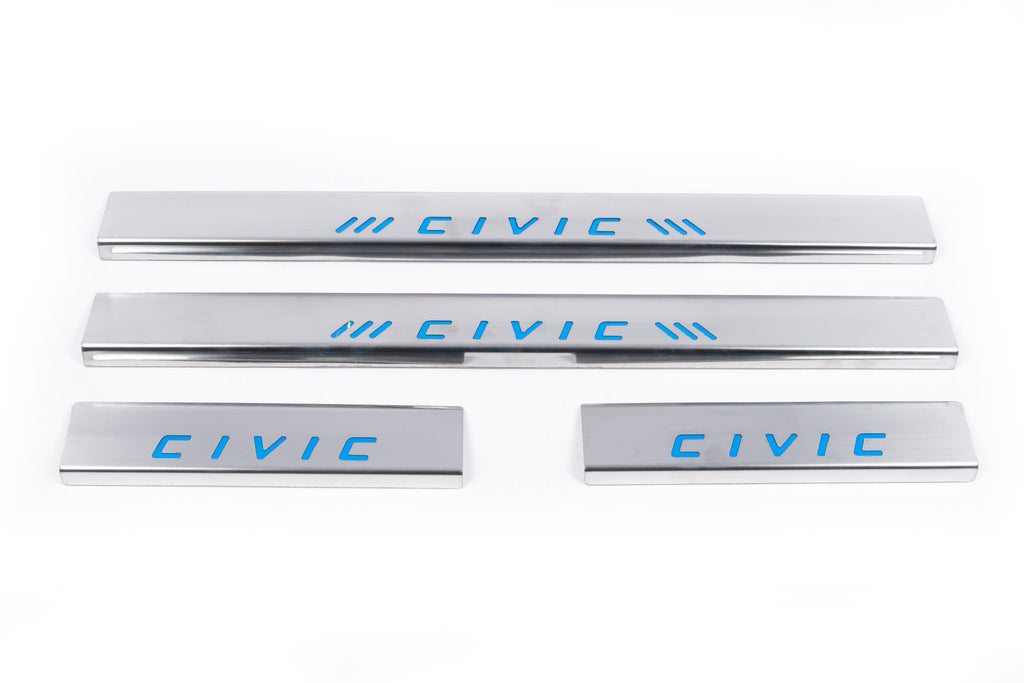 Blue door sill plates (Carmos, 4 pcs, stainless steel) for Honda Civic 1995-2001 - image 2