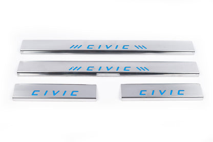 Blue door sill plates (Carmos, 4 pcs, stainless steel) for Honda Civic 1995-2001 - image 2