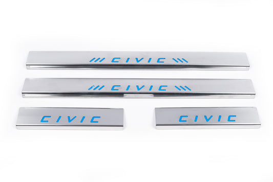 Blue door sill plates (Carmos, 4 pcs, stainless steel) for Honda Civic 1995-2001 - image 2