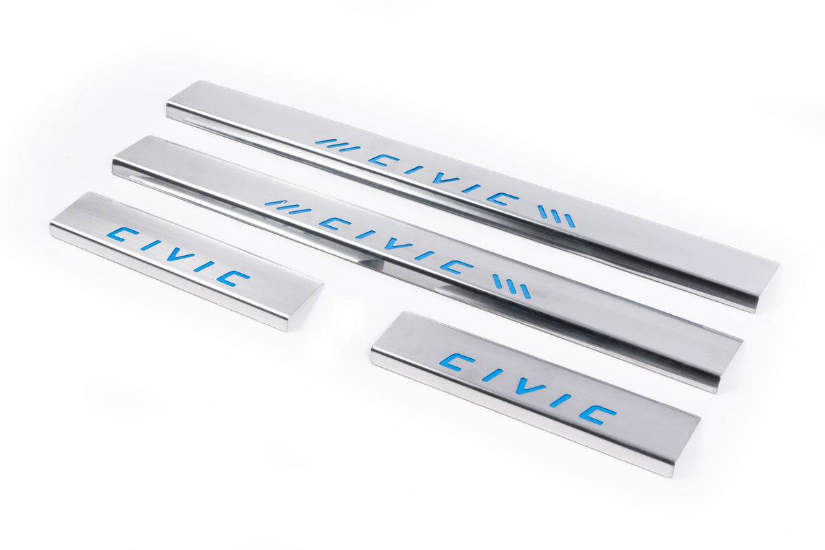 Door sills blue (Carmos, 4 pieces, stainless.) for Honda Civic 1995-2001 - Reelken Auto