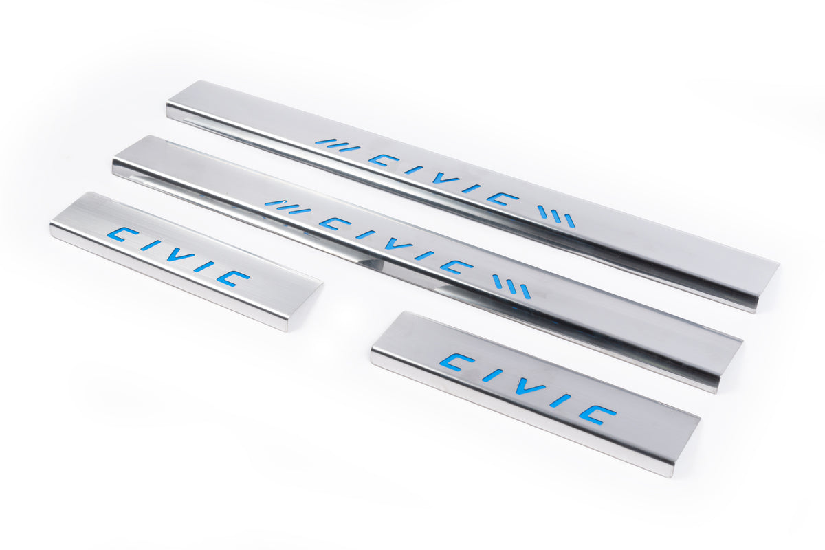 Blue door sill plates (Carmos, 4 pcs, stainless steel) for Honda Civic 1995-2001 - image 1