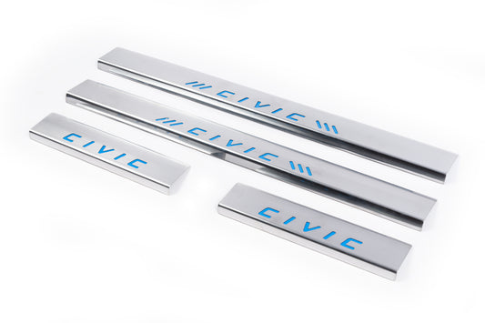 Blue door sill plates (Carmos, 4 pcs, stainless steel) for Honda Civic 1995-2001 - image 1