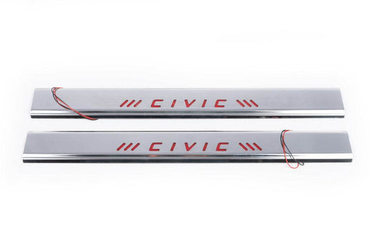 Door sills red (Carmos, 2 pieces, stainless.) for Honda Civic 1995-2001 - Reelken Auto