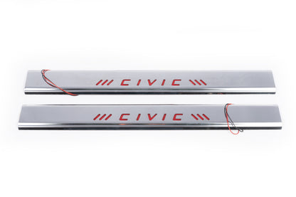 Red Door Sill Covers (Carmos, 2 pcs, Stainless Steel) for Honda Civic 1995-2001 - image 2