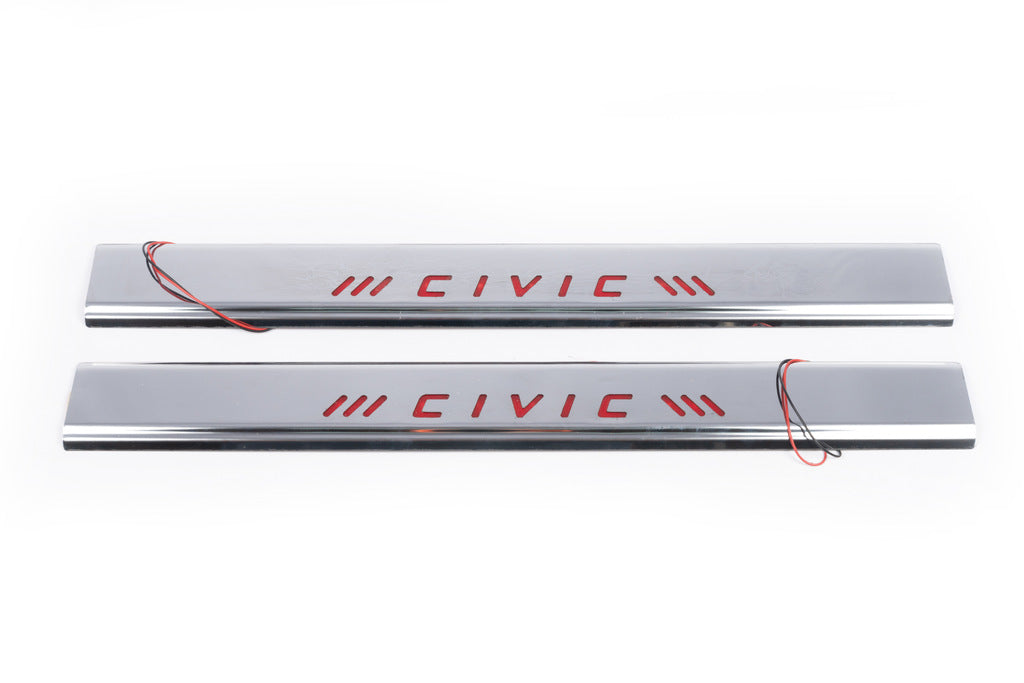 Red Door Sill Covers (Carmos, 2 pcs, Stainless Steel) for Honda Civic 1995-2001 - image 2