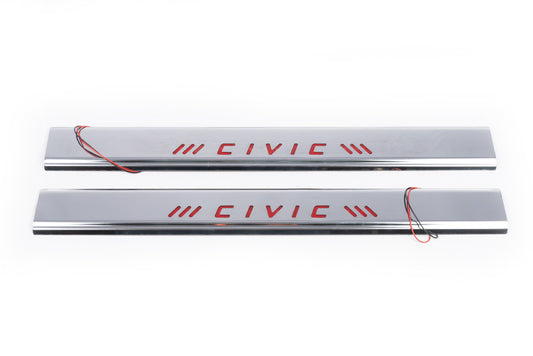 Red Door Sill Covers (Carmos, 2 pcs, Stainless Steel) for Honda Civic 1995-2001 - image 2