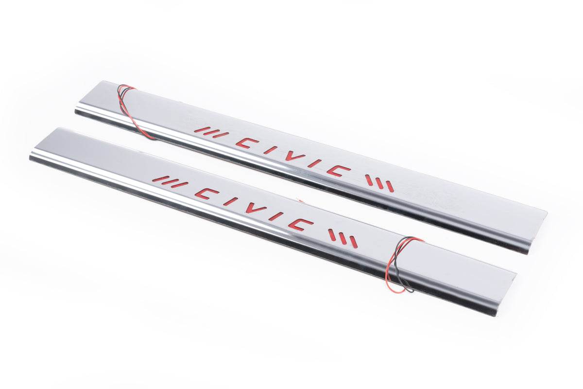 Door sills red (Carmos, 2 pieces, stainless.) for Honda Civic 1995-2001 - Reelken Auto
