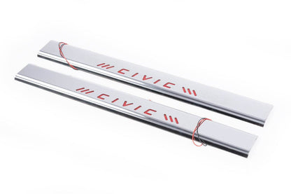 Door sills red (Carmos, 2 pieces, stainless.) for Honda Civic 1995-2001 - Reelken Auto