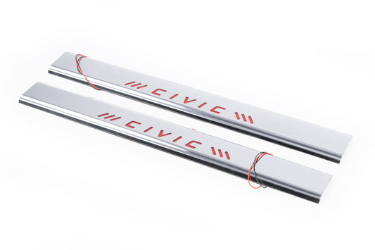Red Door Sill Covers (Carmos, 2 pcs, Stainless Steel) for Honda Civic 1995-2001 - image 1