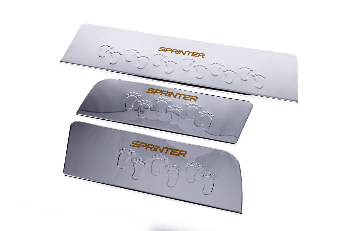 Interior door sill protectors Carmos V2 (3 pcs, stainless steel) for Mercedes Sprinter W906 2006-2018 - image 1